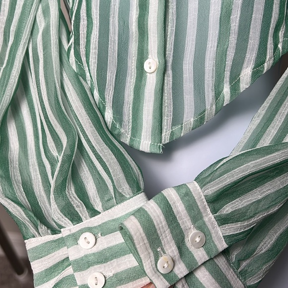 Striped Mesh Button-Up Crop Top - Picture 4 of 5